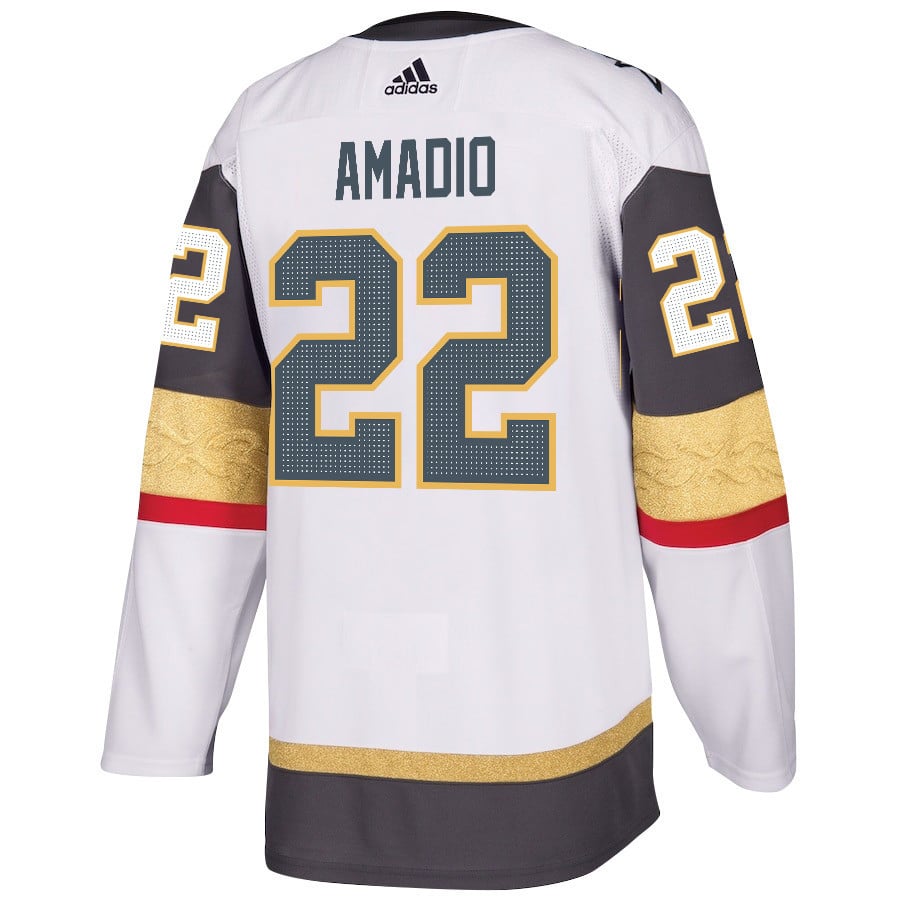 Alternative view of Mike Amadio 22 Vegas Golden Knights Stanley Cup 2023 Champions Patch Away Breakaway Men Hockey Jersey - White - JS250 