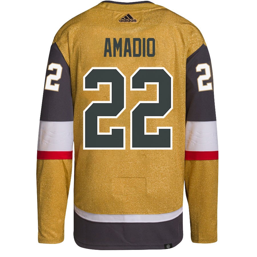 Alternative view of Mike Amadio 22 Vegas Golden Knights Stanley Cup 2023 Champions Patch Home Breakaway Men Hockey Jersey - Gold - JS419 
