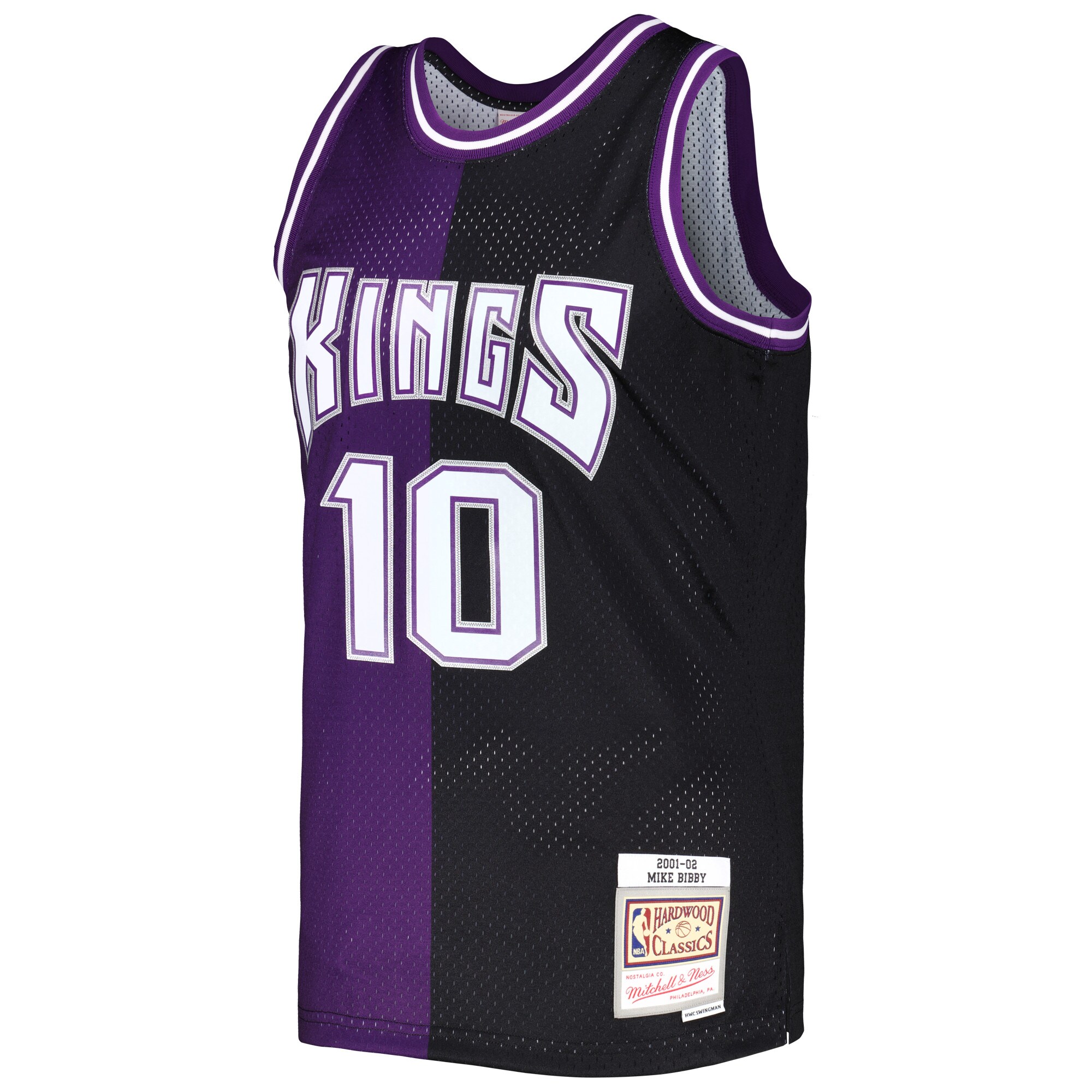 Alternative view of Mike Bibby Sacramento Kings Mitchell & Ness Hardwood Classics 2001/02 Split Swingman Basketball Jersey - Purple/black