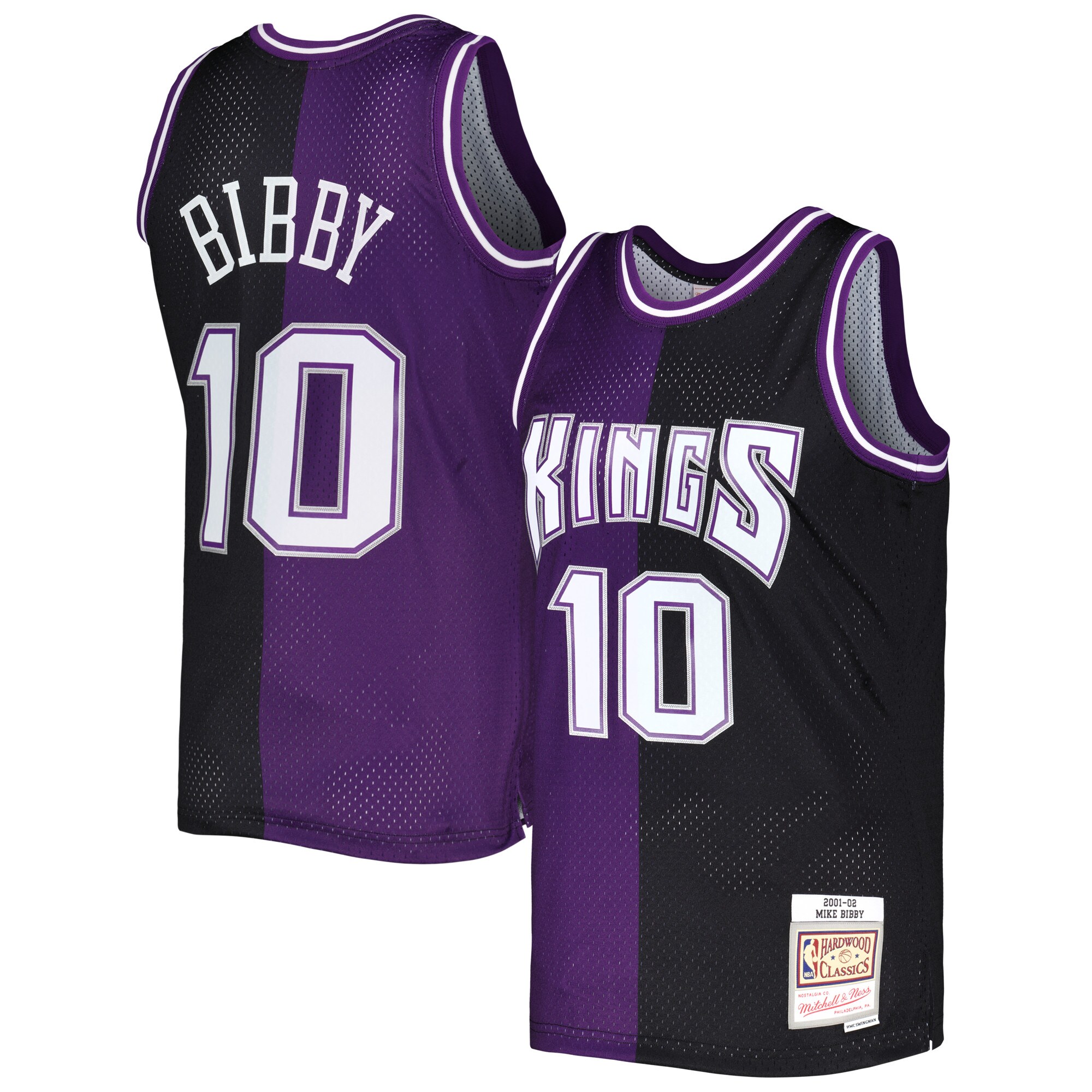 Mike Bibby Sacramento Kings Mitchell & Ness Hardwood Classics 2001/02 Split Swingman Basketball Jersey - Purple/black