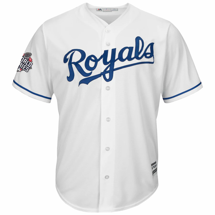 Mike Moustakas Kansas City Royals Majestic World Series Replica Cool Base Baseball Jersey - White