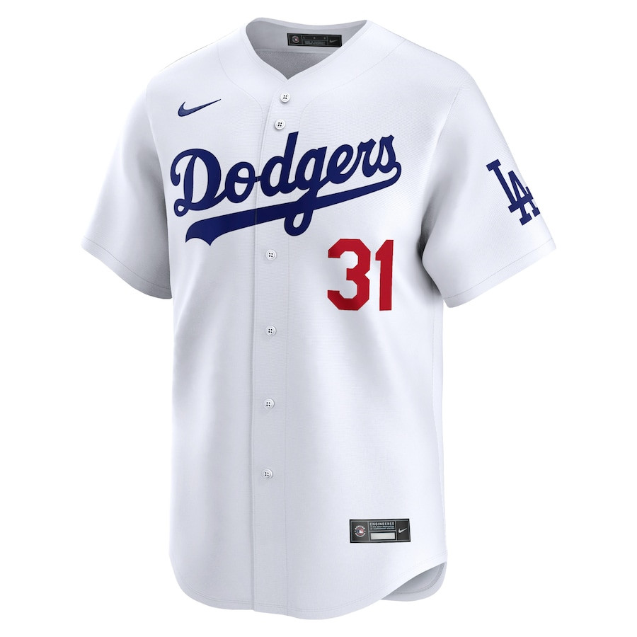Alternative view of Mike Piazza 31 Los Angeles Dodgers Home Limited Player Men Baseball Jersey - White 