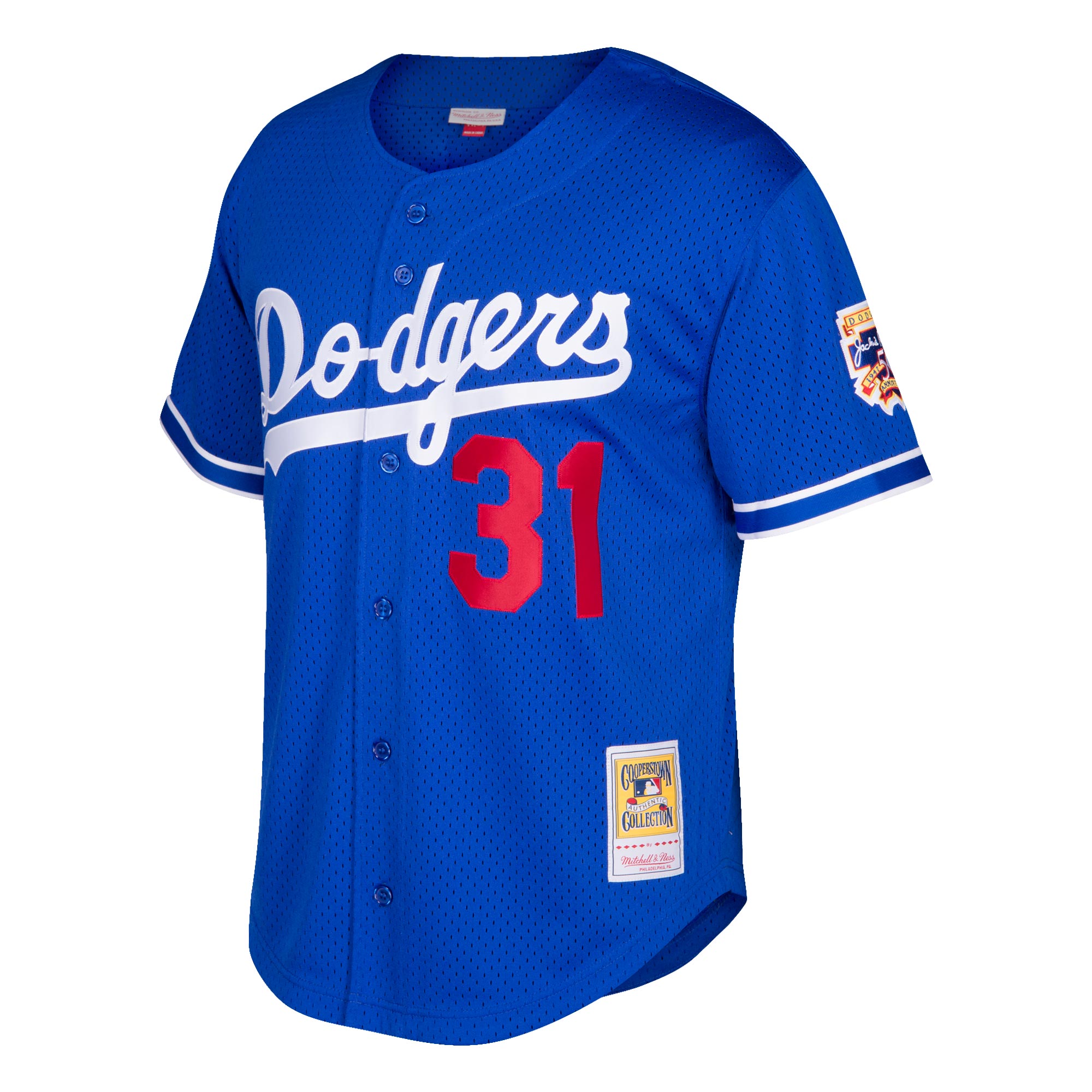 Alternative view of Mike Piazza Los Angeles Dodgers Mitchell & Ness Cooperstown Collection Mesh Batting Practice Button-up Baseball Jersey - Royal