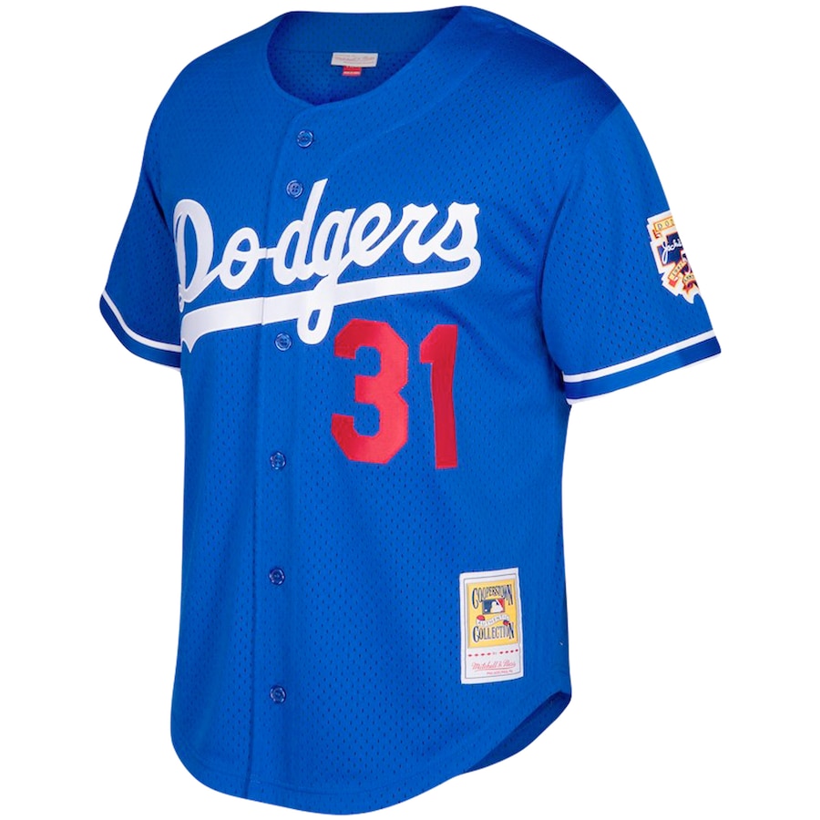 Alternative view of Mike Piazza Los Angeles Dodgers Mitchell And Ness Big And Tall Cooperstown Collection Mesh Button-up Baseball Jersey- Royal