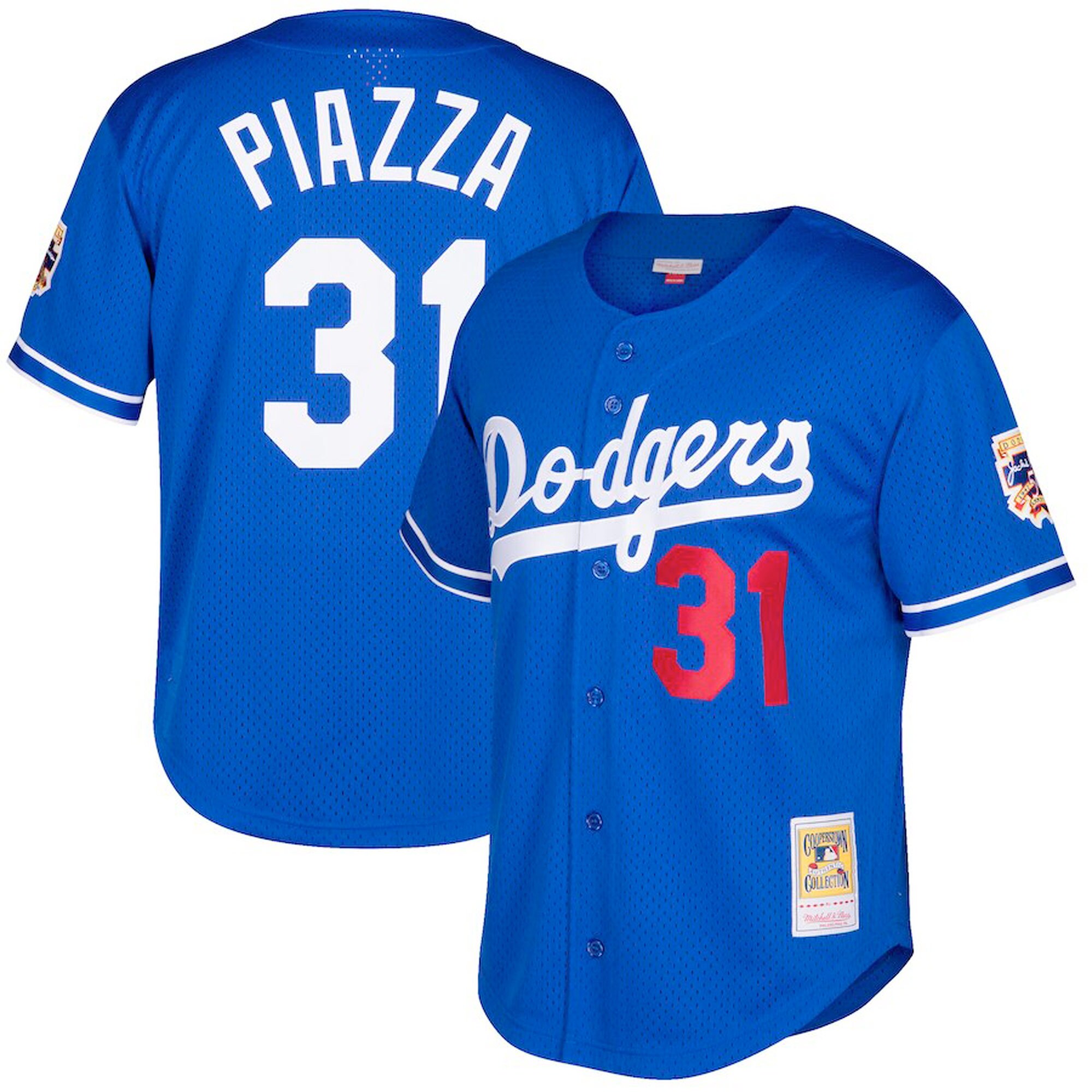 Alternative view of Mike Piazza Los Angeles Dodgers Mitchell & Ness Big & Tall Cooperstown Collection Mesh Button-up Baseball Jersey- Royal