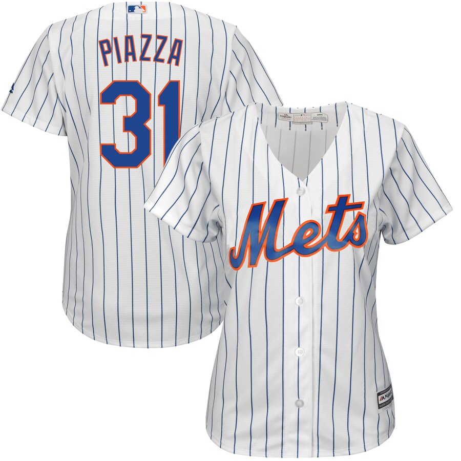 Mike Piazza New York Mets Majestic Women's Home Cool Base Player Baseball Jersey - White Royal