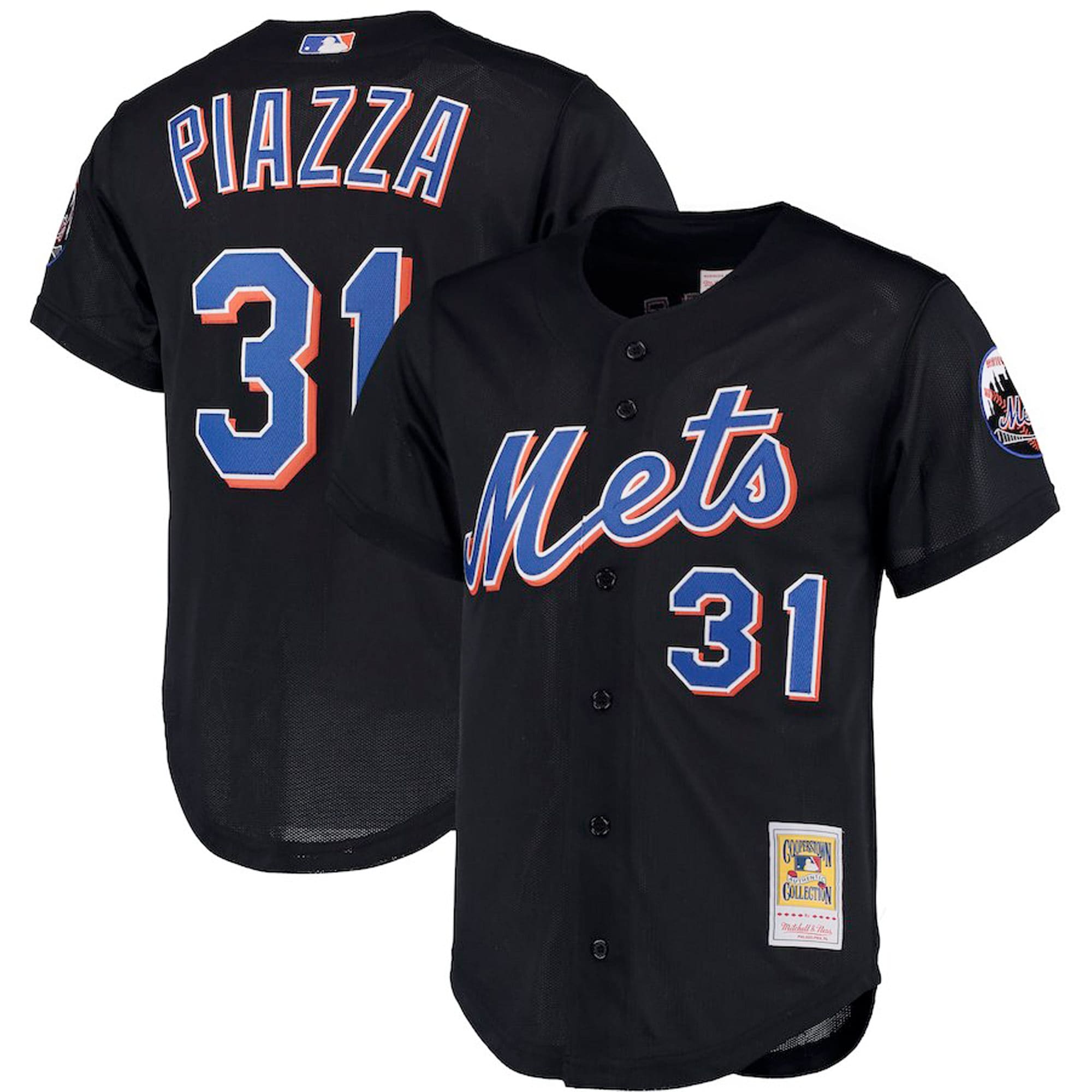 Alternative view of Mike Piazza New York Mets Mitchell & Ness Big & Tall Cooperstown Collection Mesh Button-up Baseball Jersey- Black