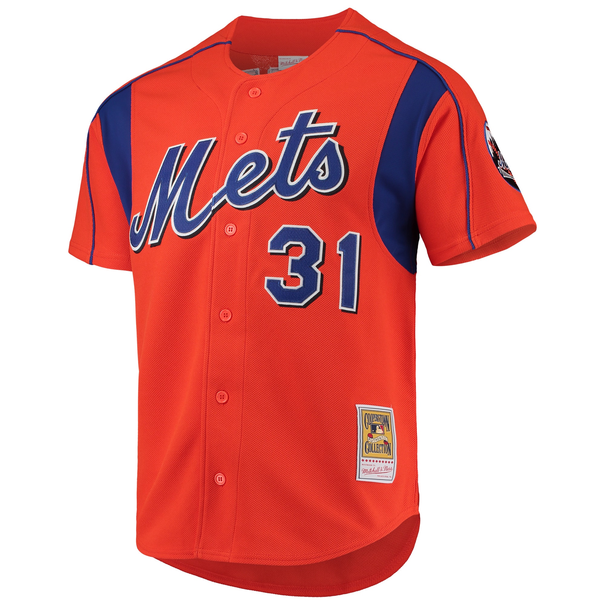 Alternative view of Mike Piazza New York Mets Mitchell & Ness Cooperstown Collection Mesh Batting Practice Button-up Baseball Jersey - Orange