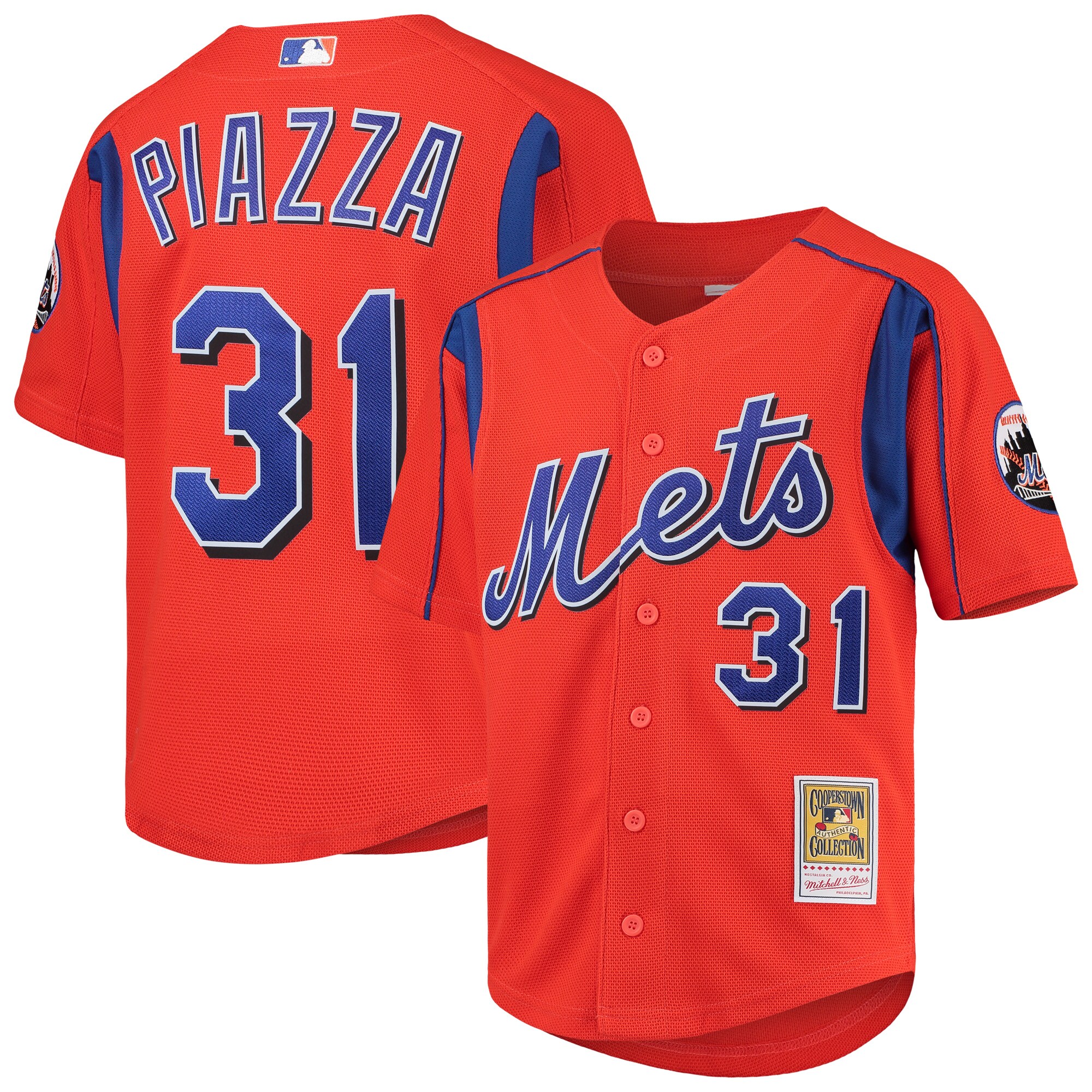 Mike Piazza New York Mets Mitchell & Ness Youth Cooperstown Collection Mesh Batting Practice Baseball Jersey - Orange