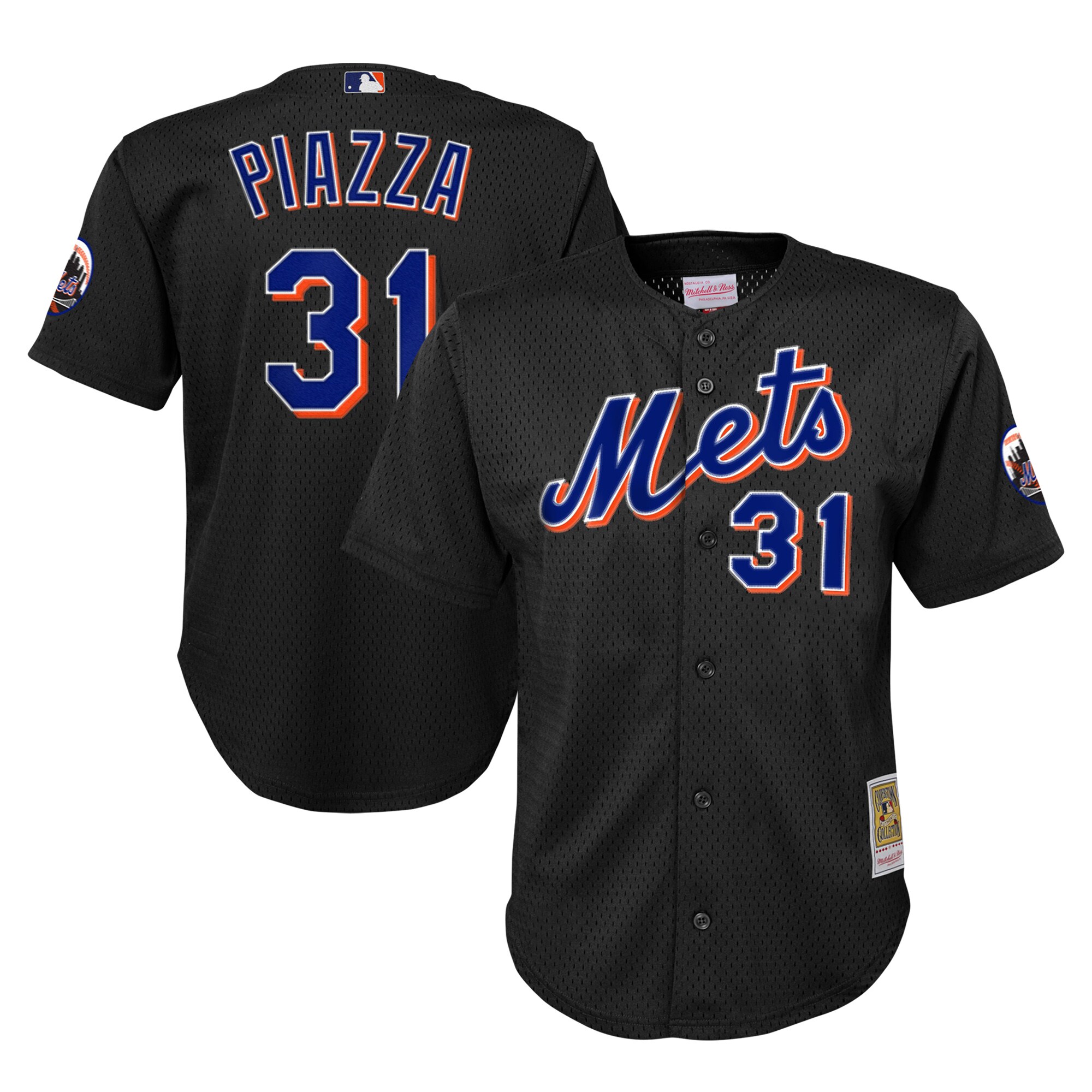 Mike Piazza New York Mets Mitchell & Ness Youth Cooperstown CollectionÃƒâ€šÃ‚Â mesh Batting Practice Baseball Jersey - Black