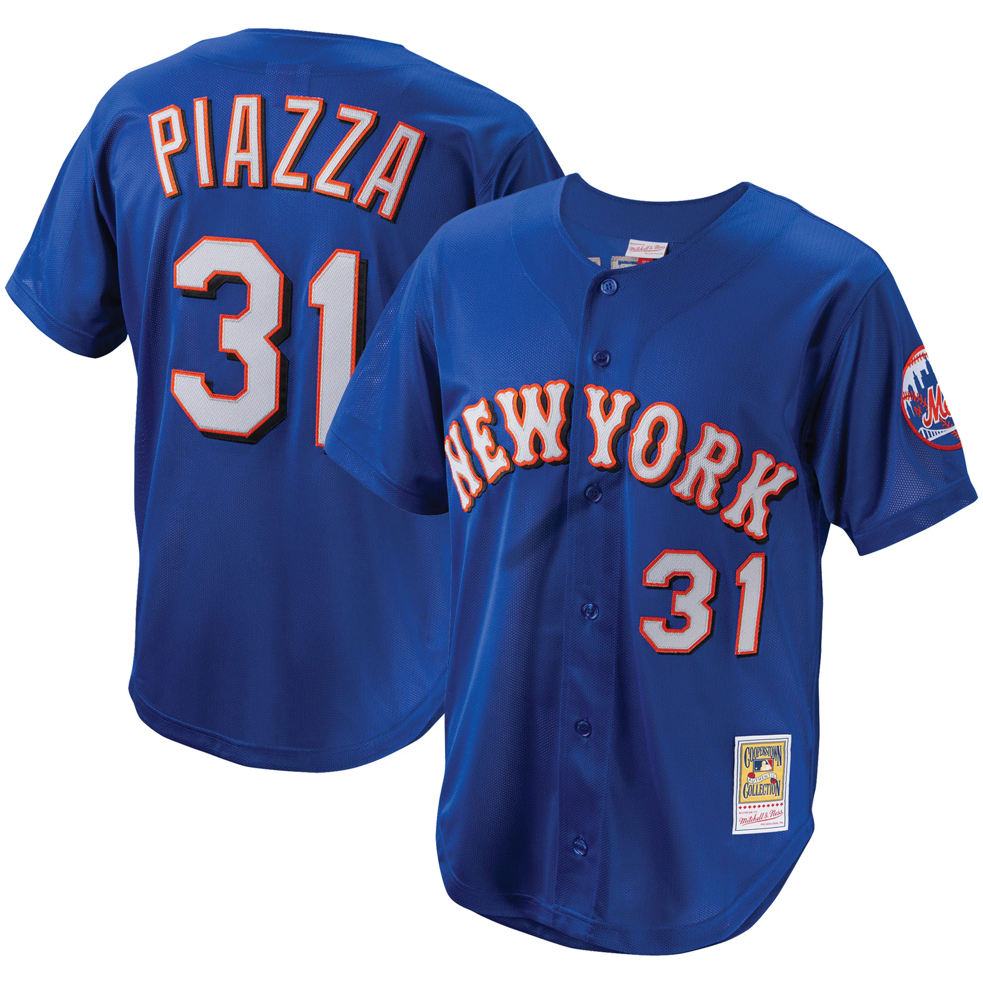 Alternative view of Mike Piazza New York Mets Mitchell & Ness Cooperstown Collection Mesh Batting Practice Button-up Baseball Jersey – Royal