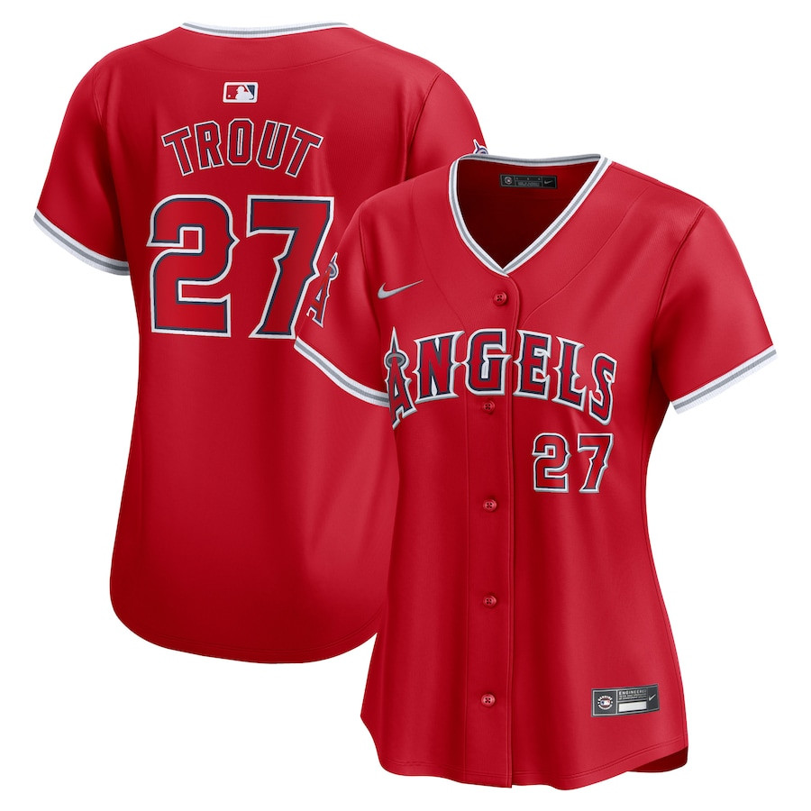 Mike Trout 27 Los Angeles Angels Alternate Limited Women Baseball Jersey - Red 