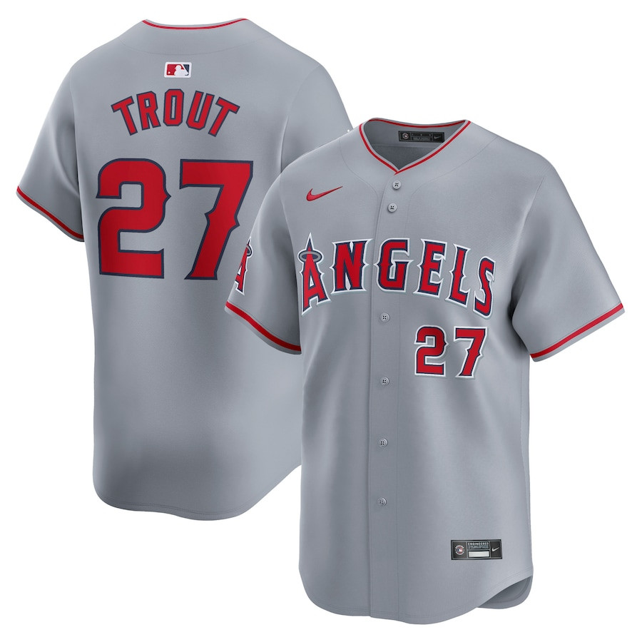 Mike Trout 27 Los Angeles Angels Away Limited Player Men Baseball Jersey - Gray 