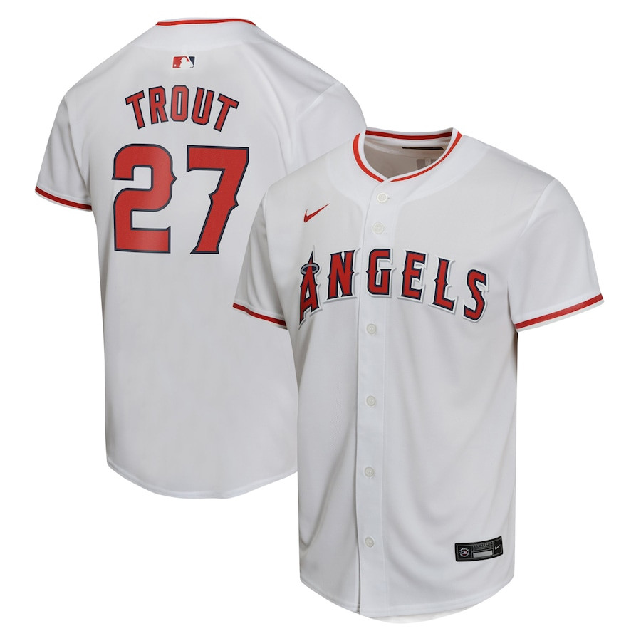 Mike Trout 27 Los Angeles Angels Home Game Player YOUTH Baseball Jersey - White 