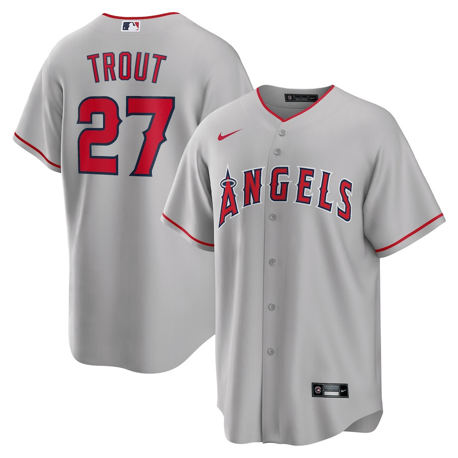 Mike Trout 27 Los Angeles Angels Road Men Baseball Jersey - Silver 