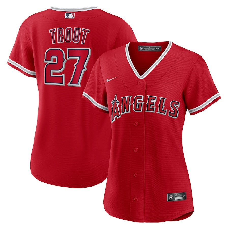 Mike Trout 27 Los Angeles Angels Women's Alternate Player Baseball Jersey - Red 