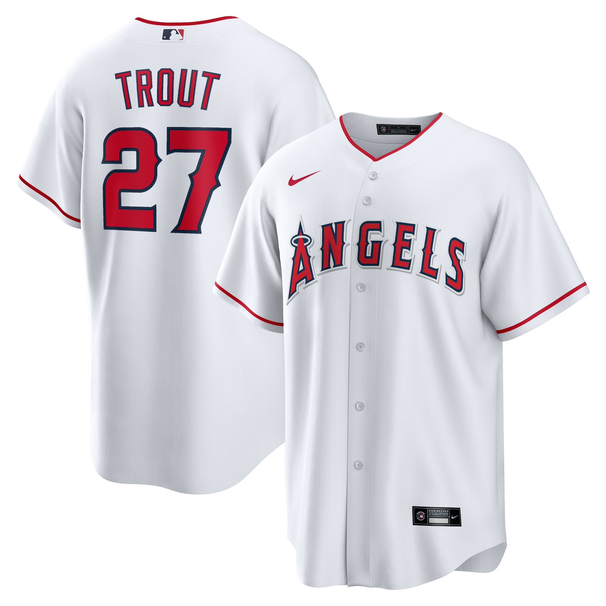 Alternative view of Mike Trout Los Angeles Angels Home Replica Player Name Baseball Jersey – White