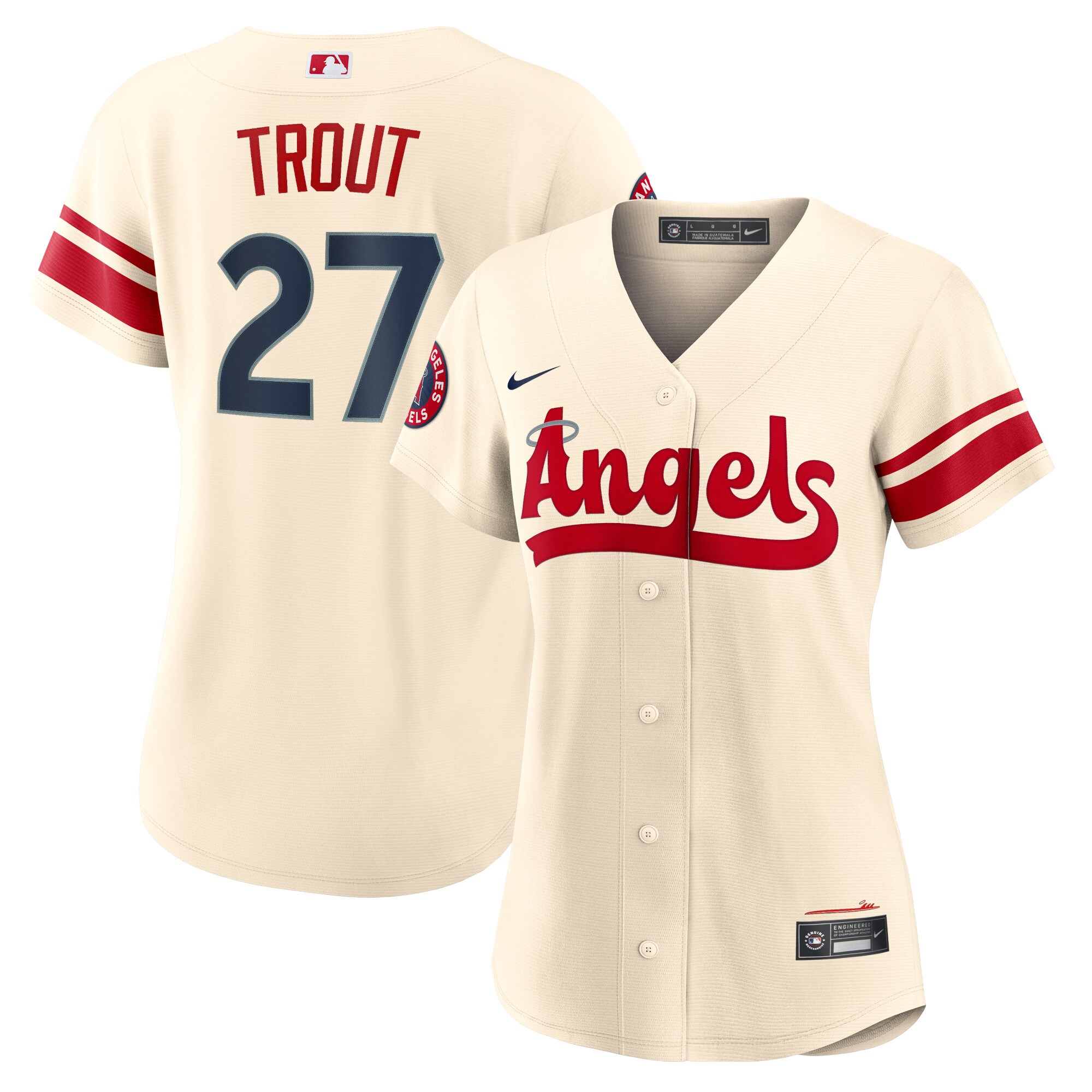 Alternative view of Mike Trout Los Angeles Angels Women's 2022 City Connect Replica Player Baseball Jersey - Cream