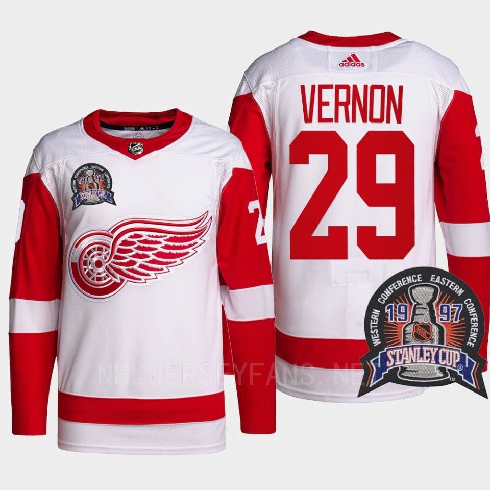 Mike Vernon 29 1997 Stanley Cup Detroit Red Wings Red Hockey Jersey 25th Anniversary - JS677 