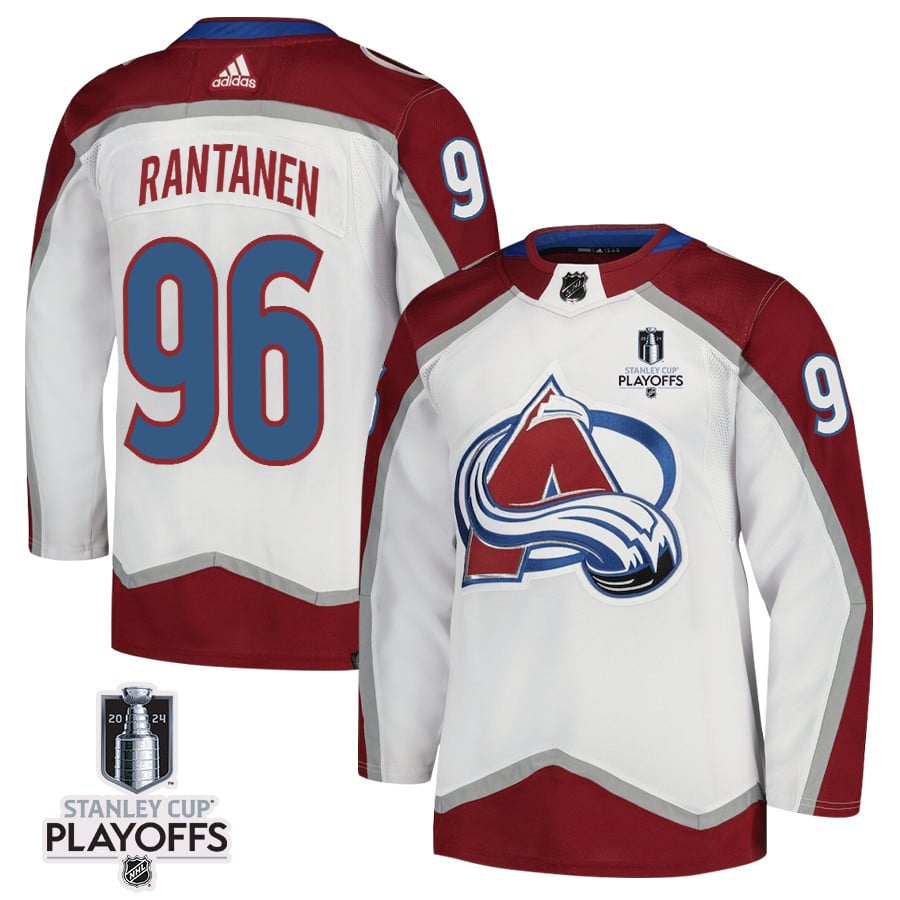 Mikko Rantanen 96 Colorado Avalanche 2024 NHL Playoffs Patch Away Hockey Jersey - Men, White - JS490 