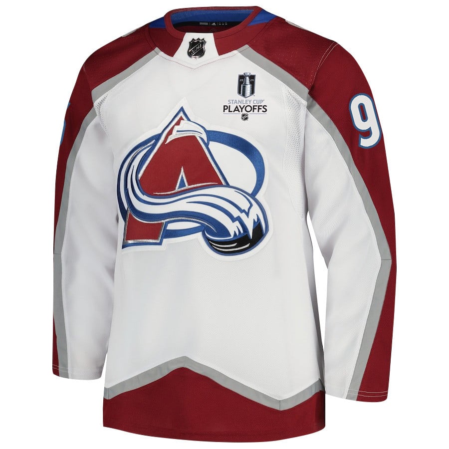 Alternative view of Mikko Rantanen 96 Colorado Avalanche 2024 NHL Playoffs Patch Away Hockey Jersey - Men, White - JS490 