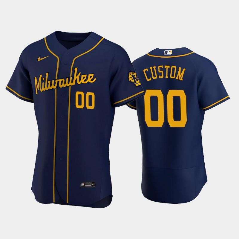 Milwaukee Brewers 00 Custom Alternate Team Navy Baseball Jersey Baseball Jersey 