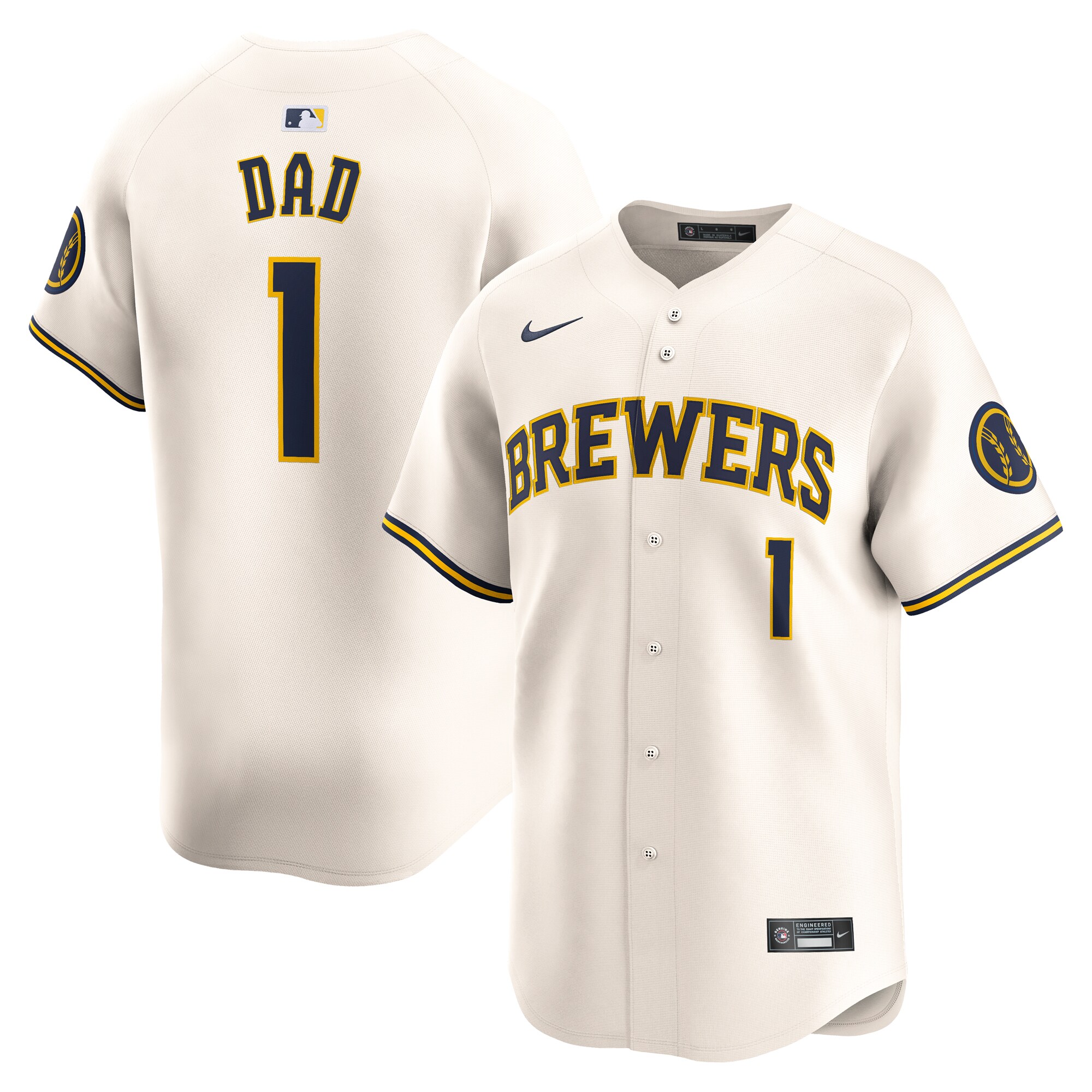 Milwaukee Brewers #1 Dad Home Limited Baseball Jersey - Cream
