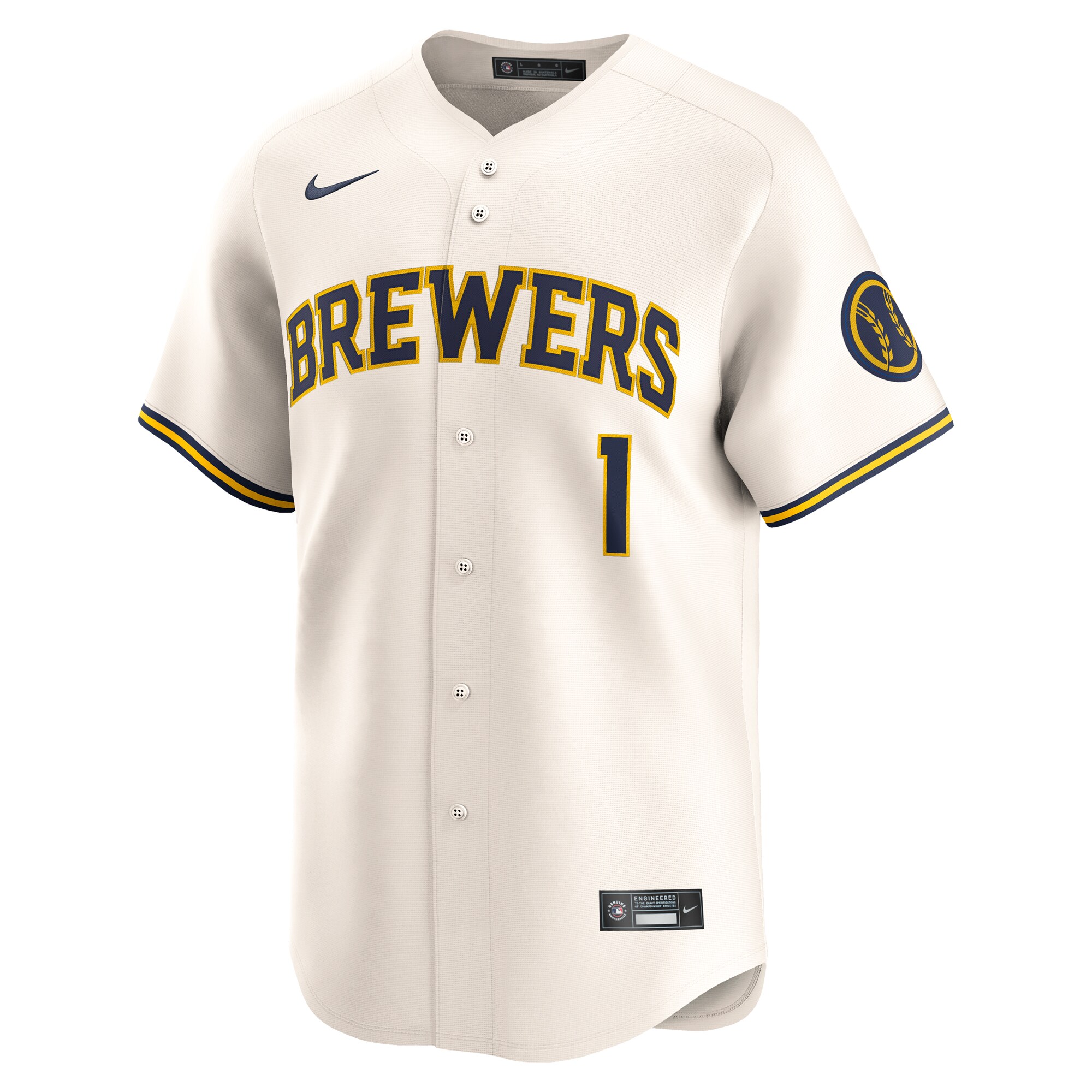 Alternative view of Milwaukee Brewers #1 Dad Home Limited Baseball Jersey - Cream