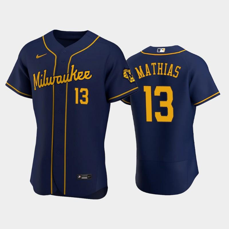 Milwaukee Brewers 13 Mark Mathias Alternate Team Navy Baseball Jersey Baseball Jersey 