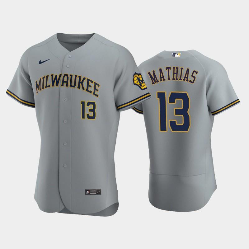 Milwaukee Brewers 13 Mark Mathias Road Team Gray Baseball Jersey Baseball Jersey 