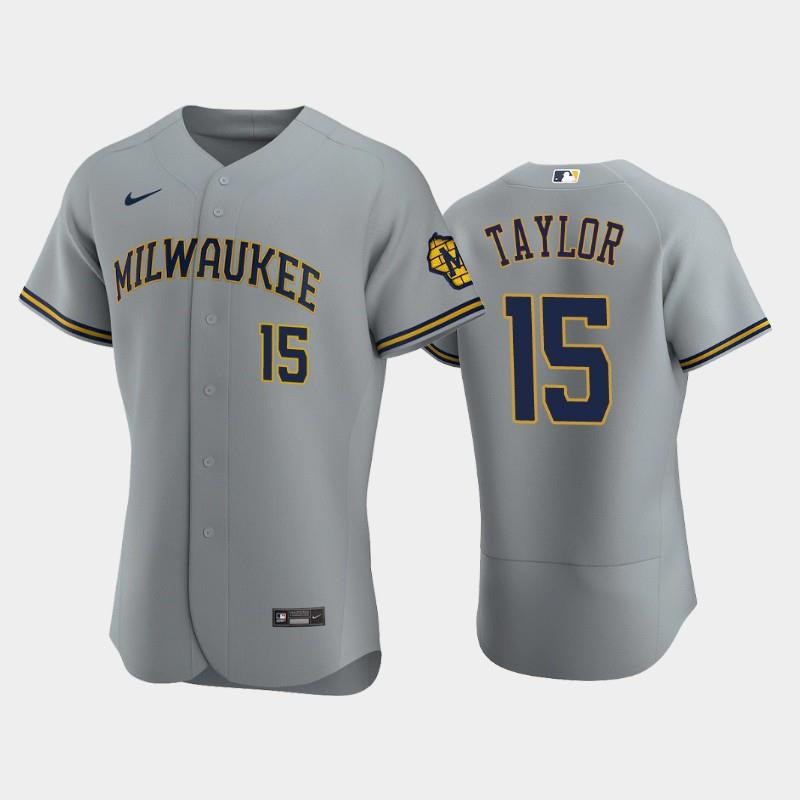 Milwaukee Brewers 15 Tyrone Taylor Road Team Gray Jersey Jersey 