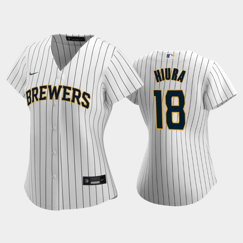 Milwaukee Brewers 18 Keston Hiura Alternate White Women's Jersey Jersey 