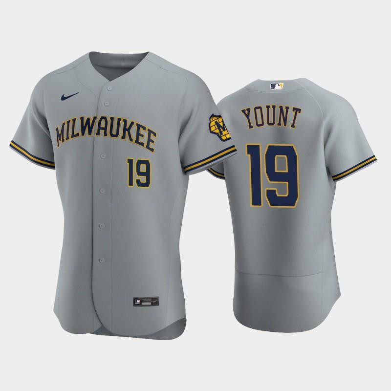 Milwaukee Brewers 19 Robin Yount Road Team Gray Jersey Jersey 