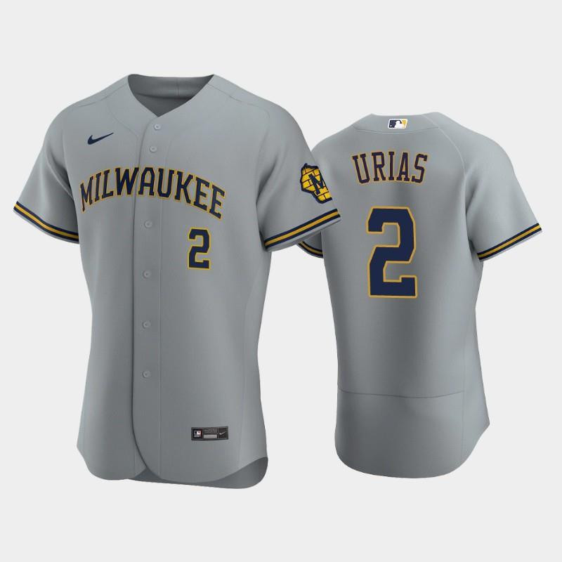 Milwaukee Brewers 2 Luis Urias Road Team Gray Baseball Jersey Baseball Jersey 