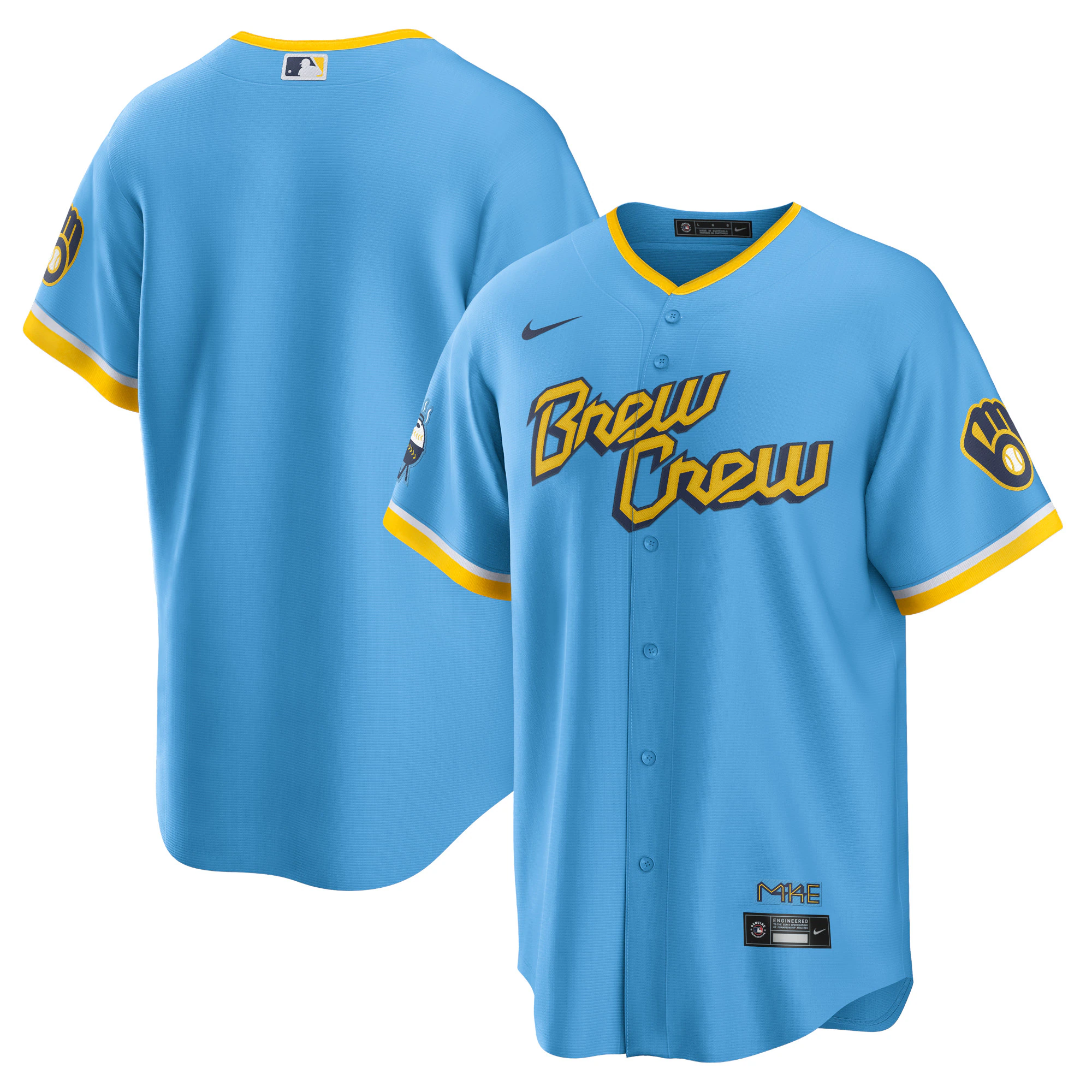 Alternative view of Milwaukee Brewers 2022 City Connect Replica Team Baseball Jersey – Powder Blue