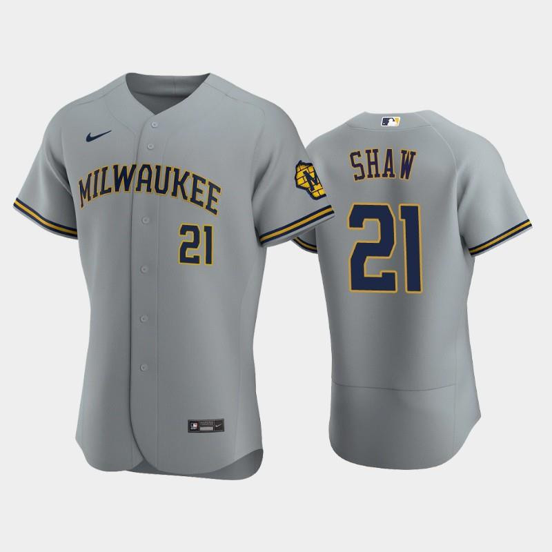 Milwaukee Brewers 21 Travis Shaw Road Team Gray Baseball Jersey Baseball Jersey 