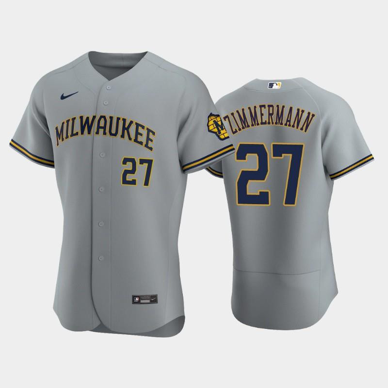 Milwaukee Brewers 27 Jordan Zimmermann Road Team Gray Baseball Jersey Baseball Jersey 
