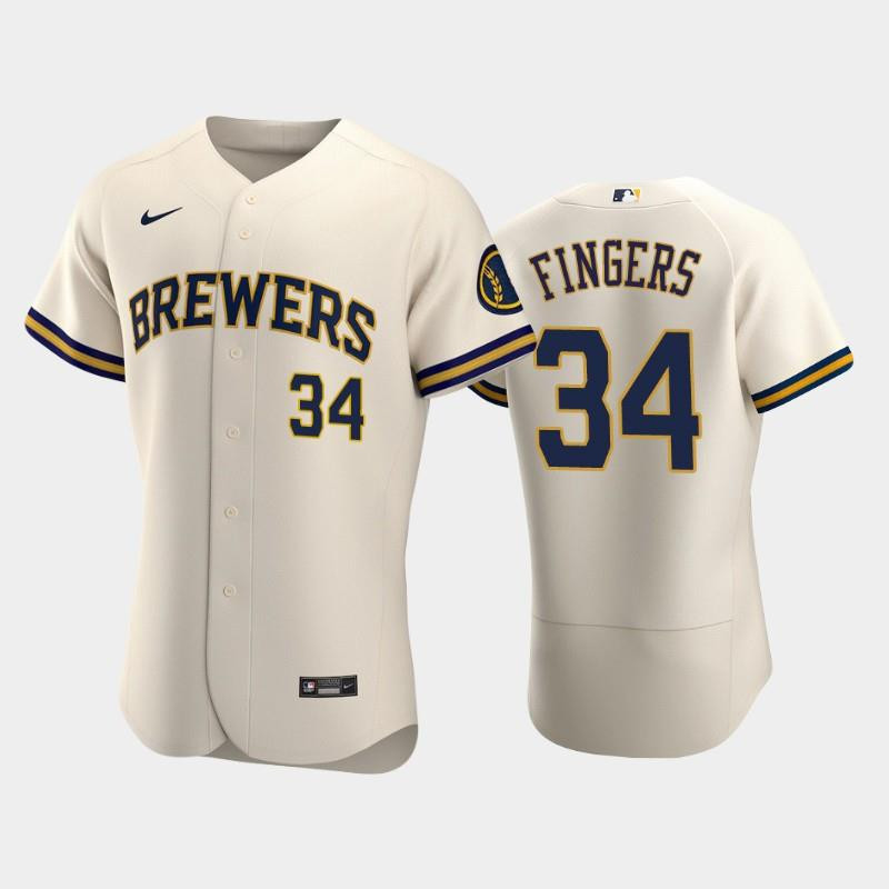 Milwaukee Brewers 34 Rollie Fingers Home Team Cream Baseball Jersey Baseball Jersey 