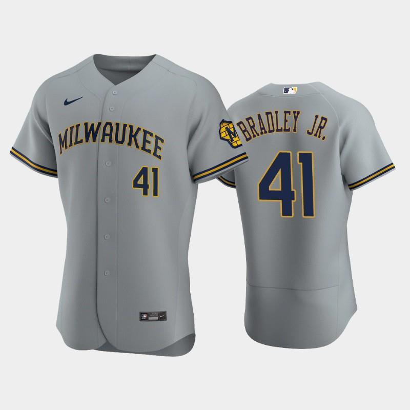 Milwaukee Brewers 41 Jackie Bradley Jr. Road Team Gray Jersey Jersey 