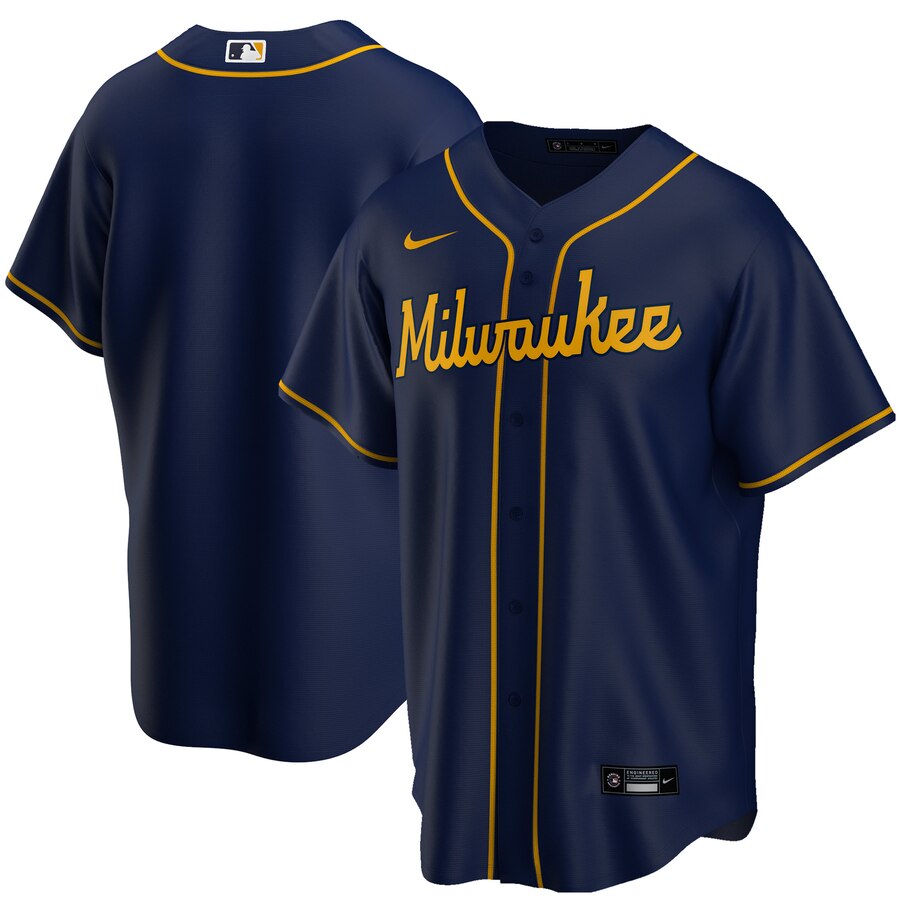 Milwaukee Brewers Alternate 2020 Replica Team Baseball Jersey ÃƒÂ¢Ã¢â€šÂ¬Ã¢â‚¬Å“ Navy