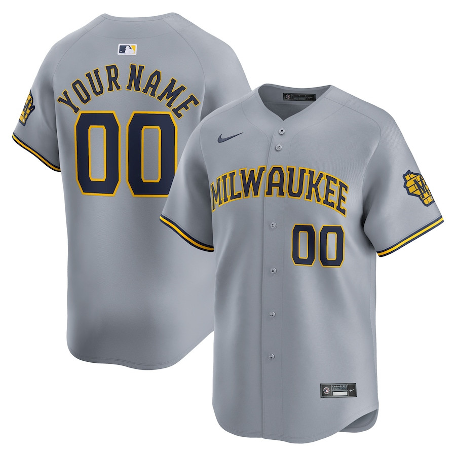Milwaukee Brewers Away Limited Custom Men Jersey - Gray 