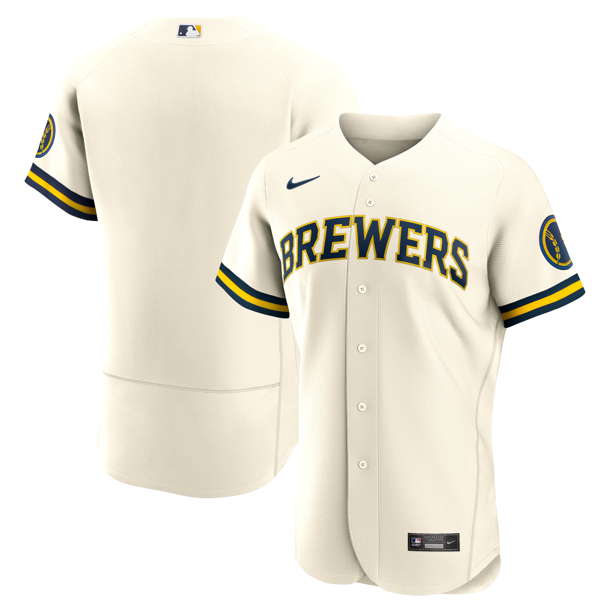 Milwaukee Brewers Home Authentic Team Logo Jersey – Cream
