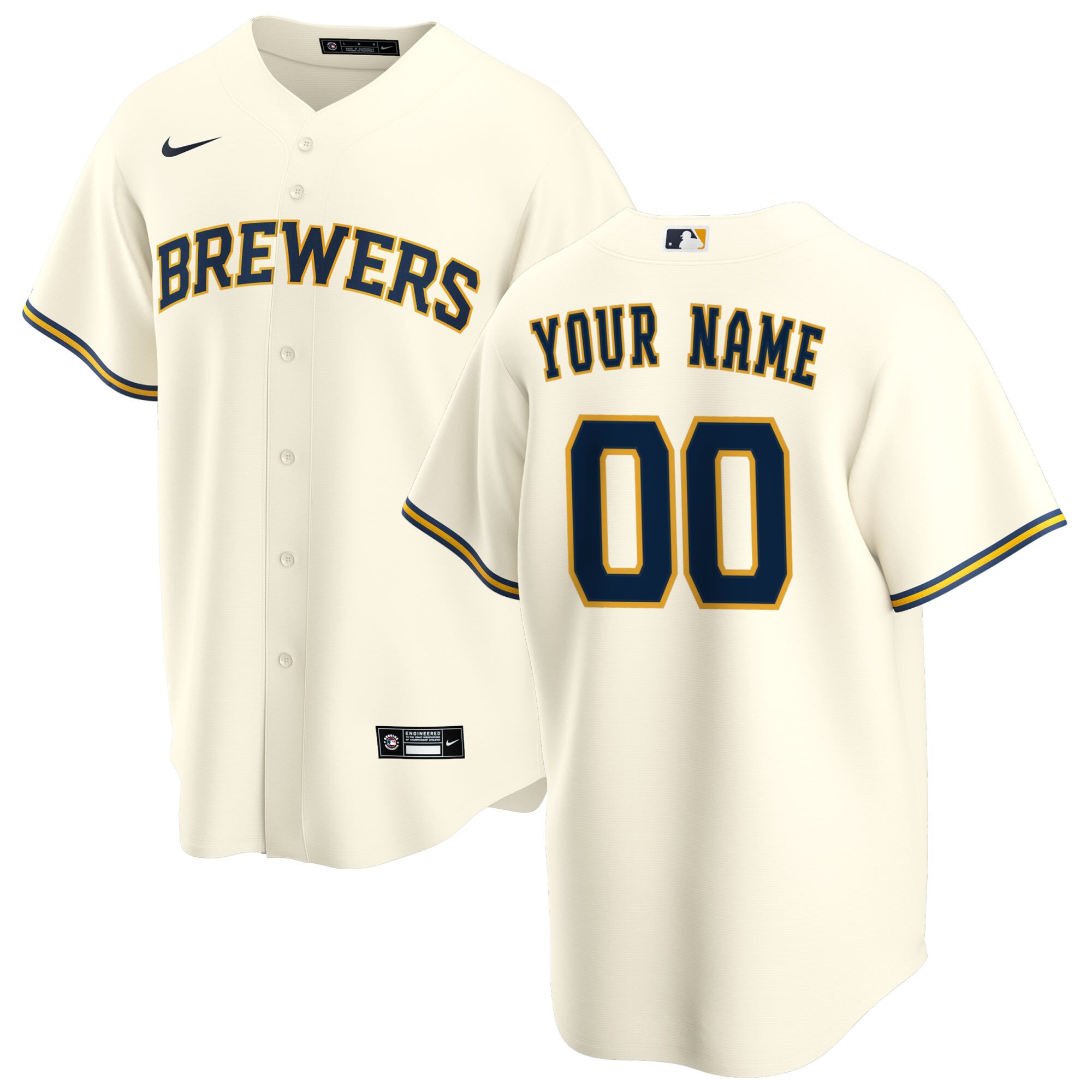 Milwaukee Brewers Home Replica Custom Baseball Jersey - Cream