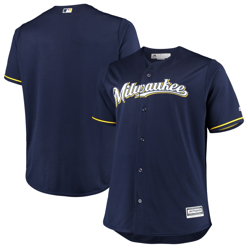 Milwaukee Brewers Majestic Alternate Home Big & Tall Team Cool Base Baseball Jersey - Navy