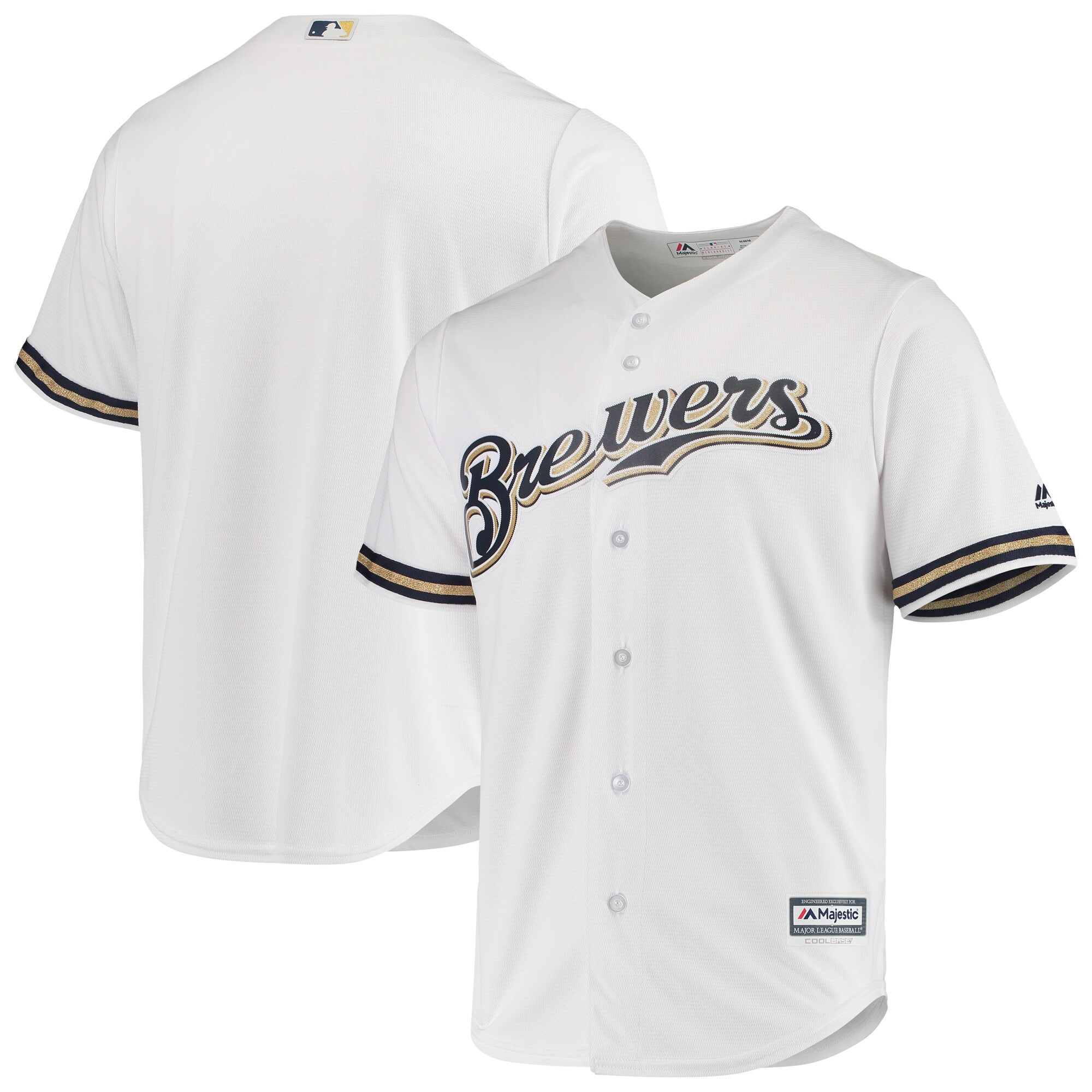 Alternative view of Milwaukee Brewers Majestic Home Official Cool Base Baseball Jersey – White
