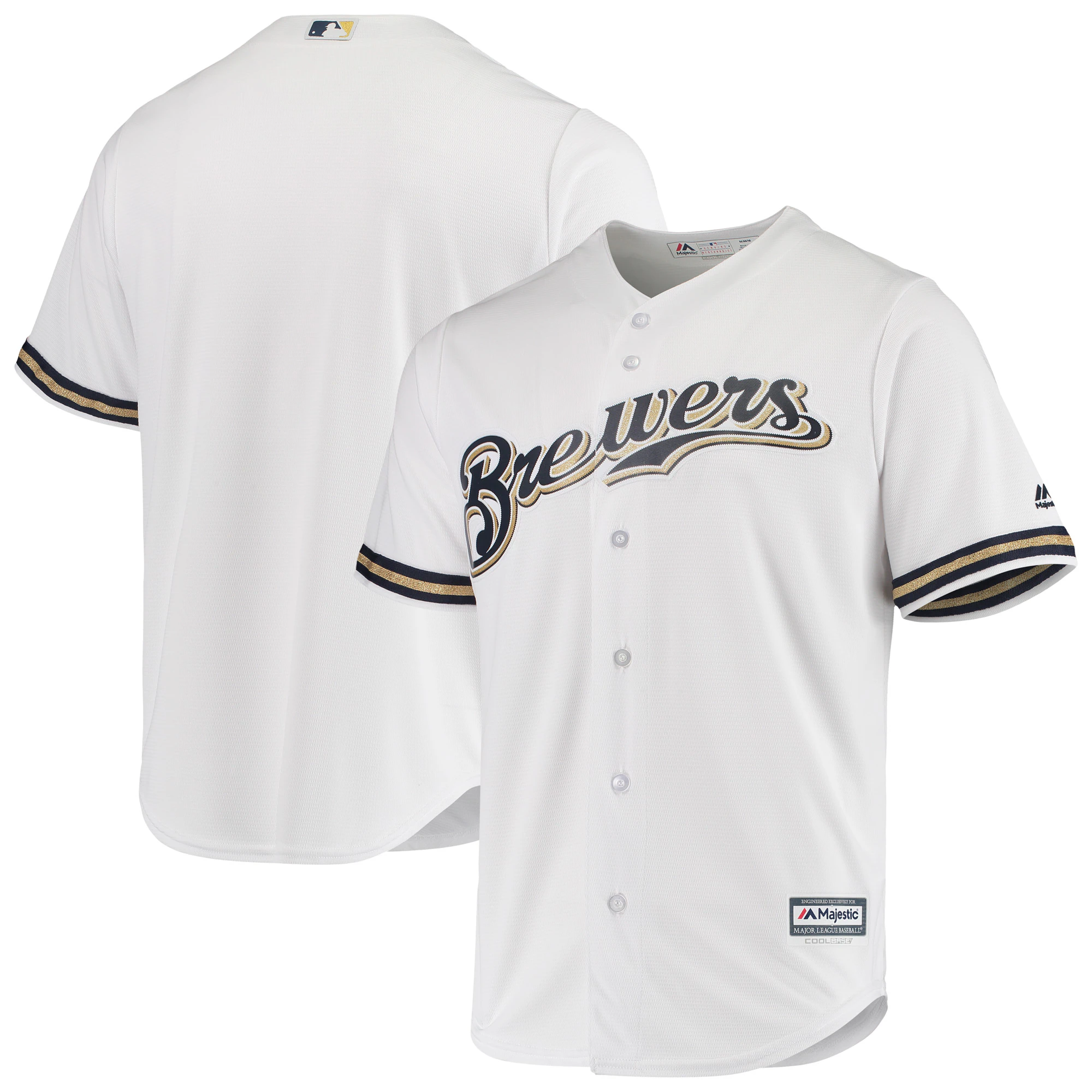 Alternative view of Milwaukee Brewers Majestic Team Official Baseball Jersey – White