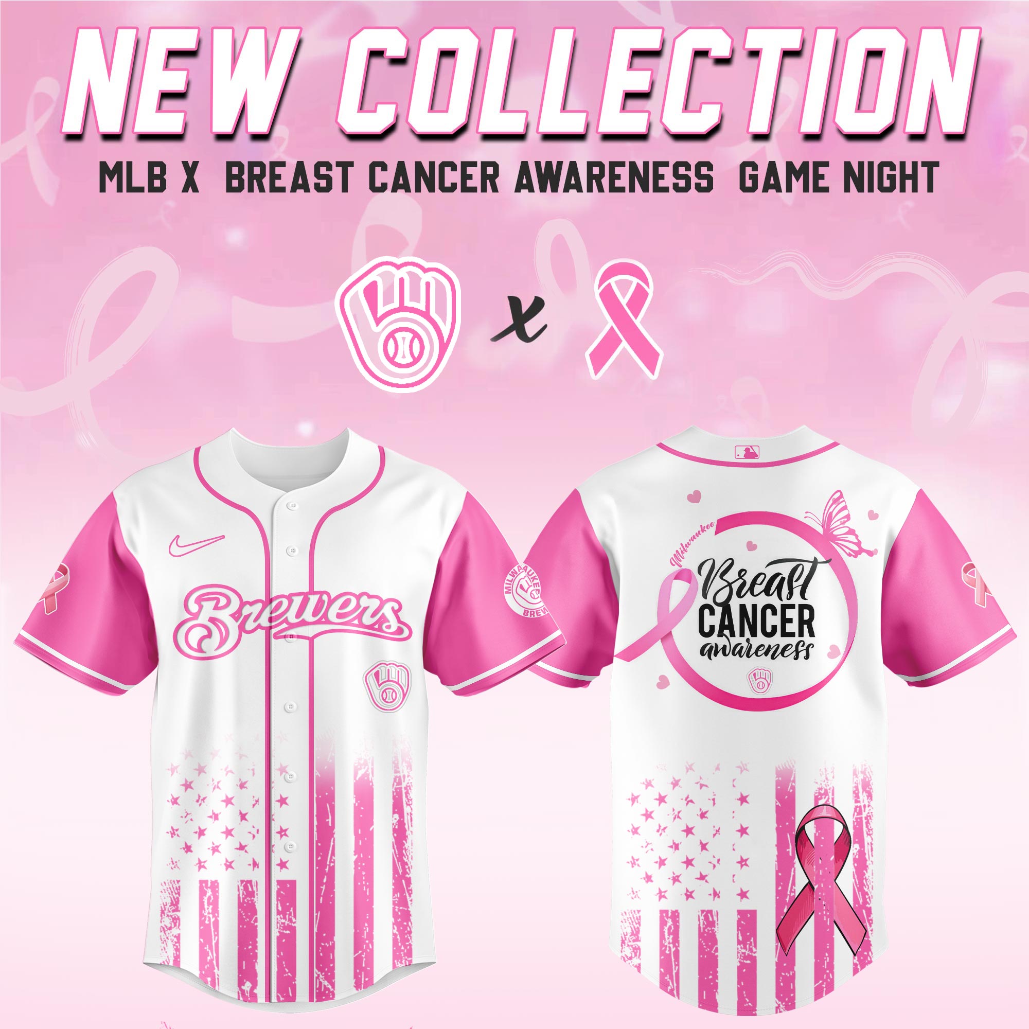 Milwaukee Brewers Mlb X Breast Cancer Awareness Month Hope In Pink Custom Baseball Jersey