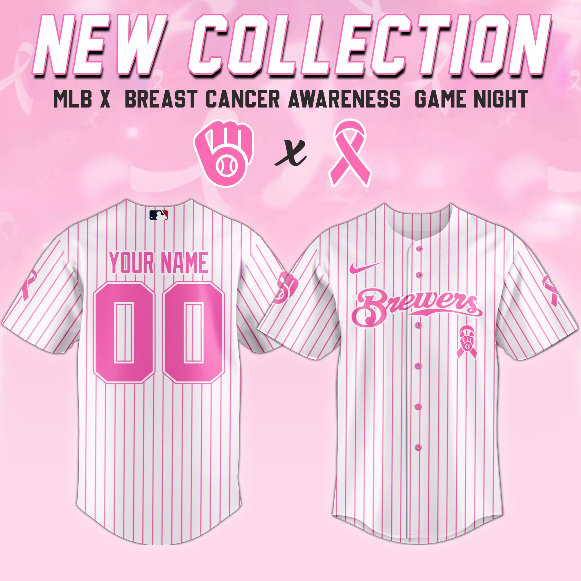 Milwaukee Brewers Mlb X Breast Cancer Awareness Month United In Pink Custom Baseball Jersey