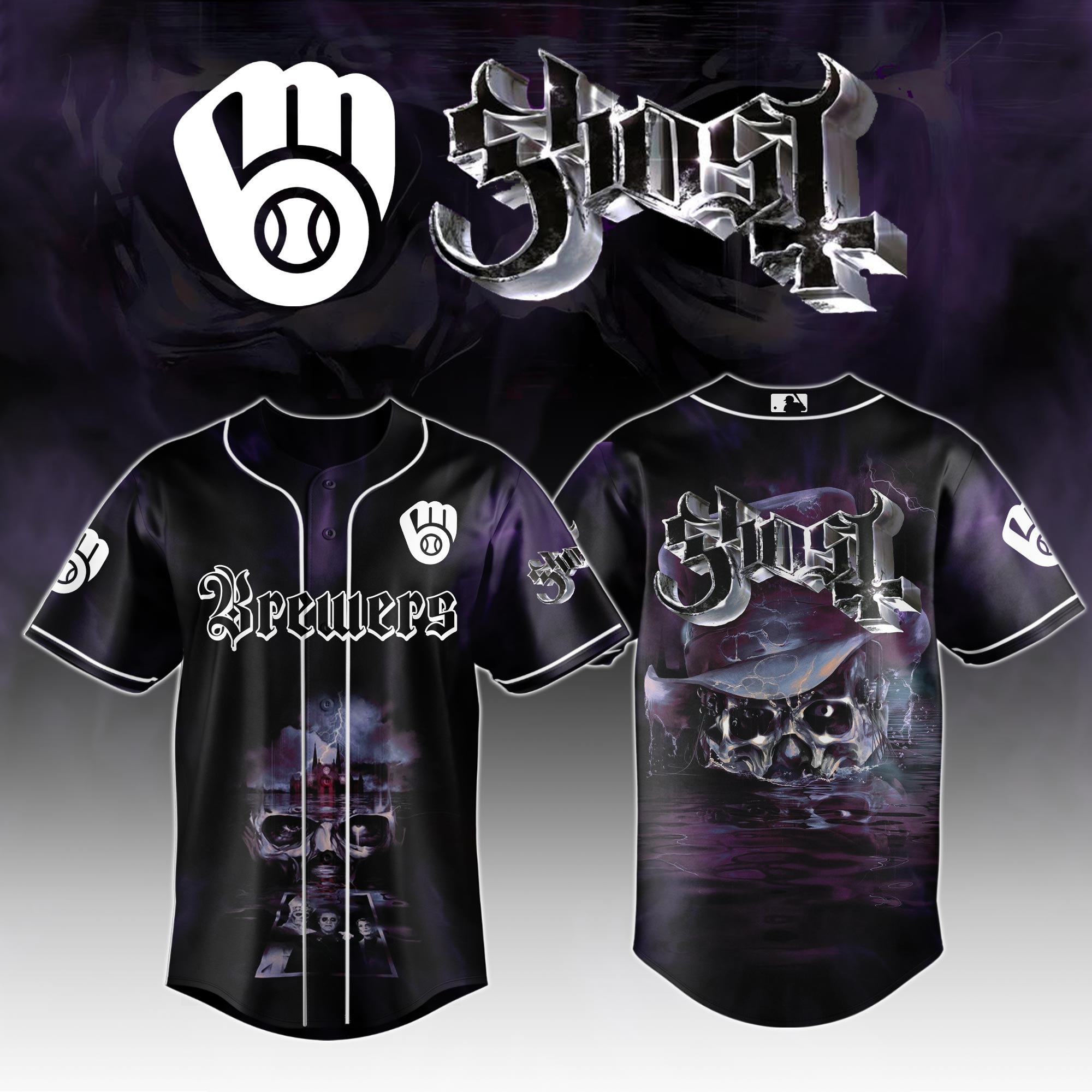 Milwaukee Brewers Mlb X Ghost Night Show Custom Baseball Jersey