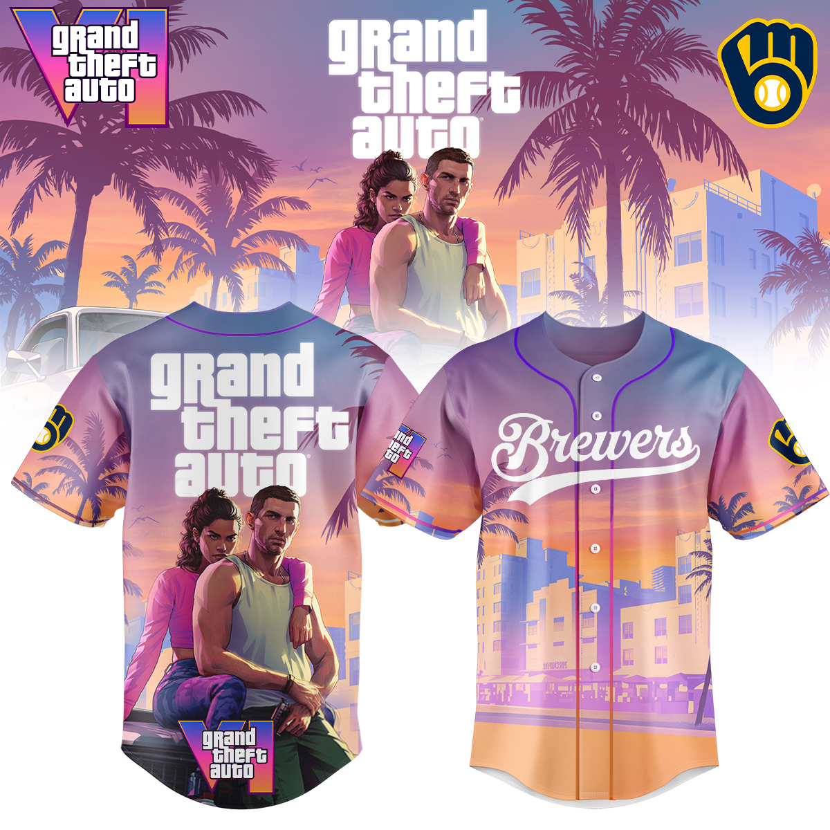 Milwaukee Brewers Mlb X Grand Theft Auto Custom Baseball Jersey